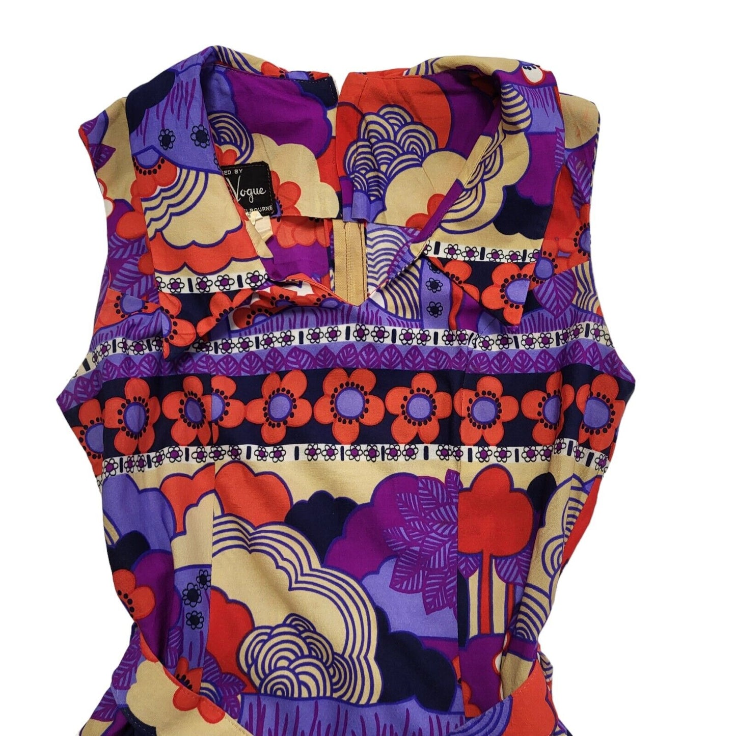70s Vintage Len Vogue Melbourne Purple Belted A-Line Dress Women's 10