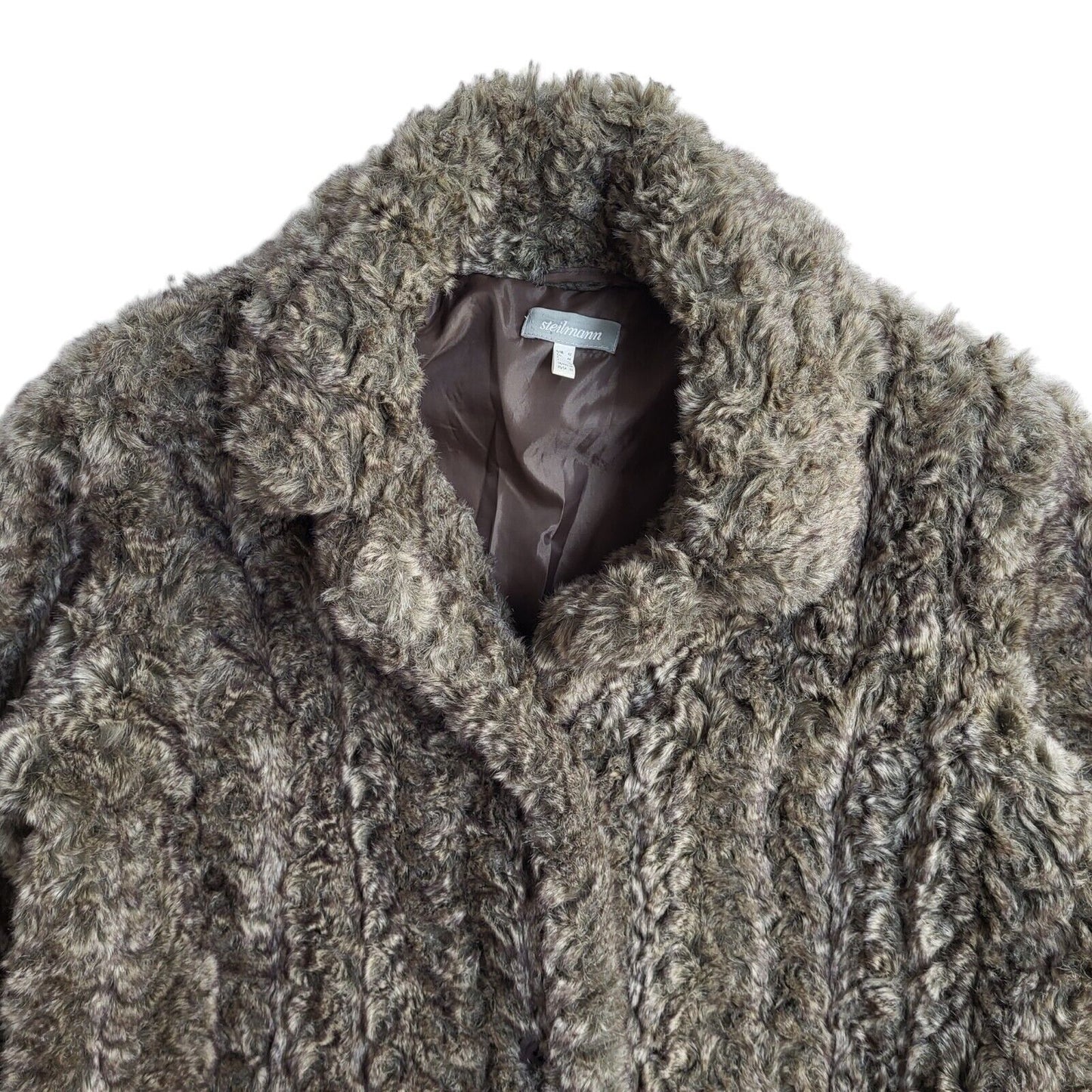 Steilmann Vintage 90's Grey/Brown Button Faux Fur Coat UK Women's Size 16