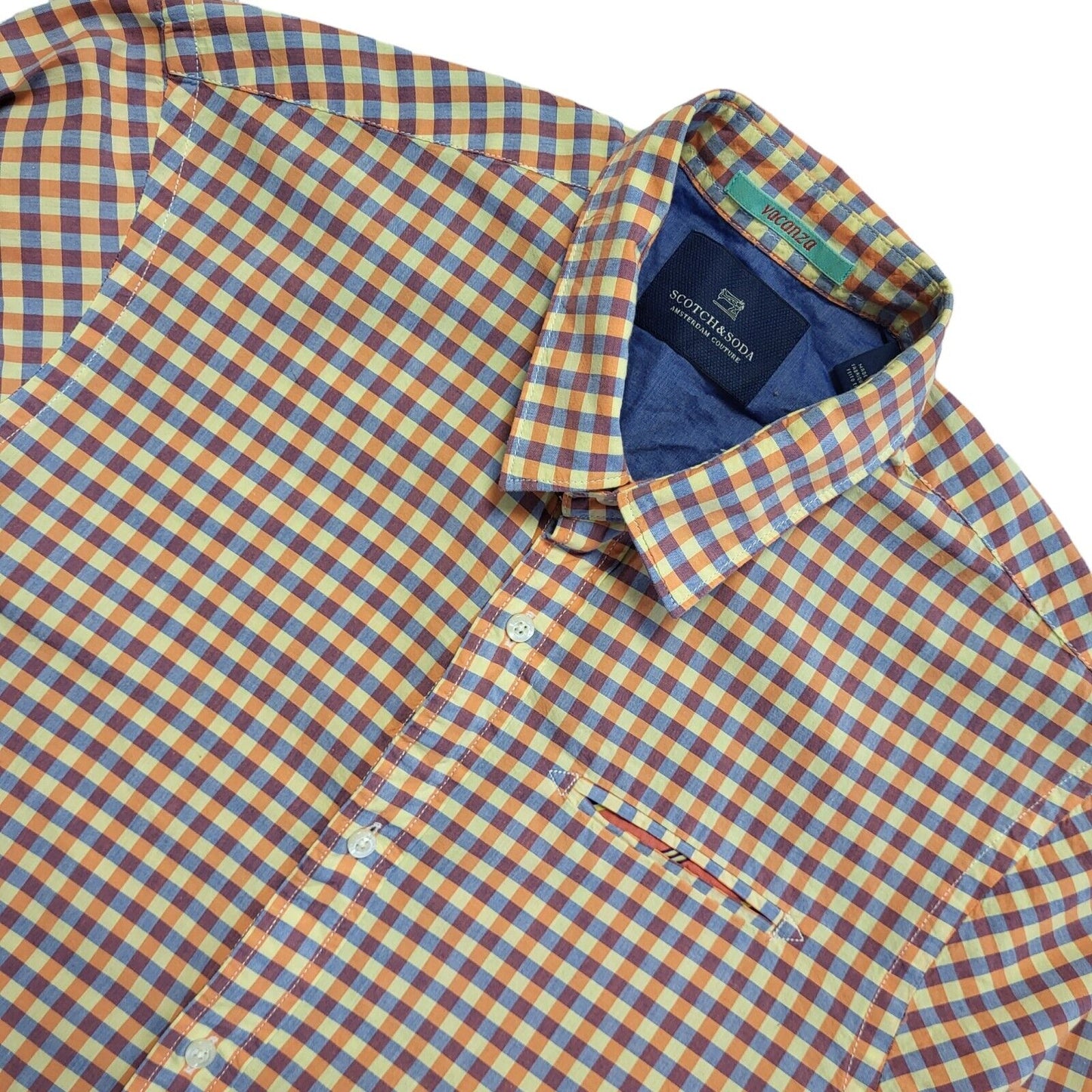 Scotch & Soda Vintage Y2K Pink Blue Check Long Sleeve Shirt Uk Men's Size S