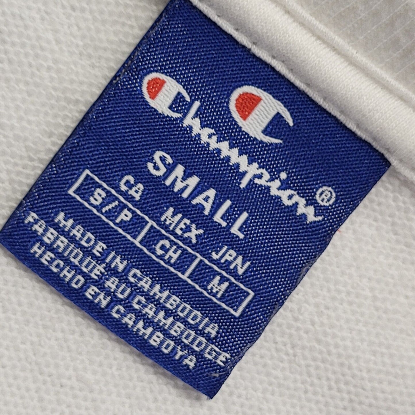 Champion Vintage 90's White & Blue Cropped Sweatshirt Womens UK Size S