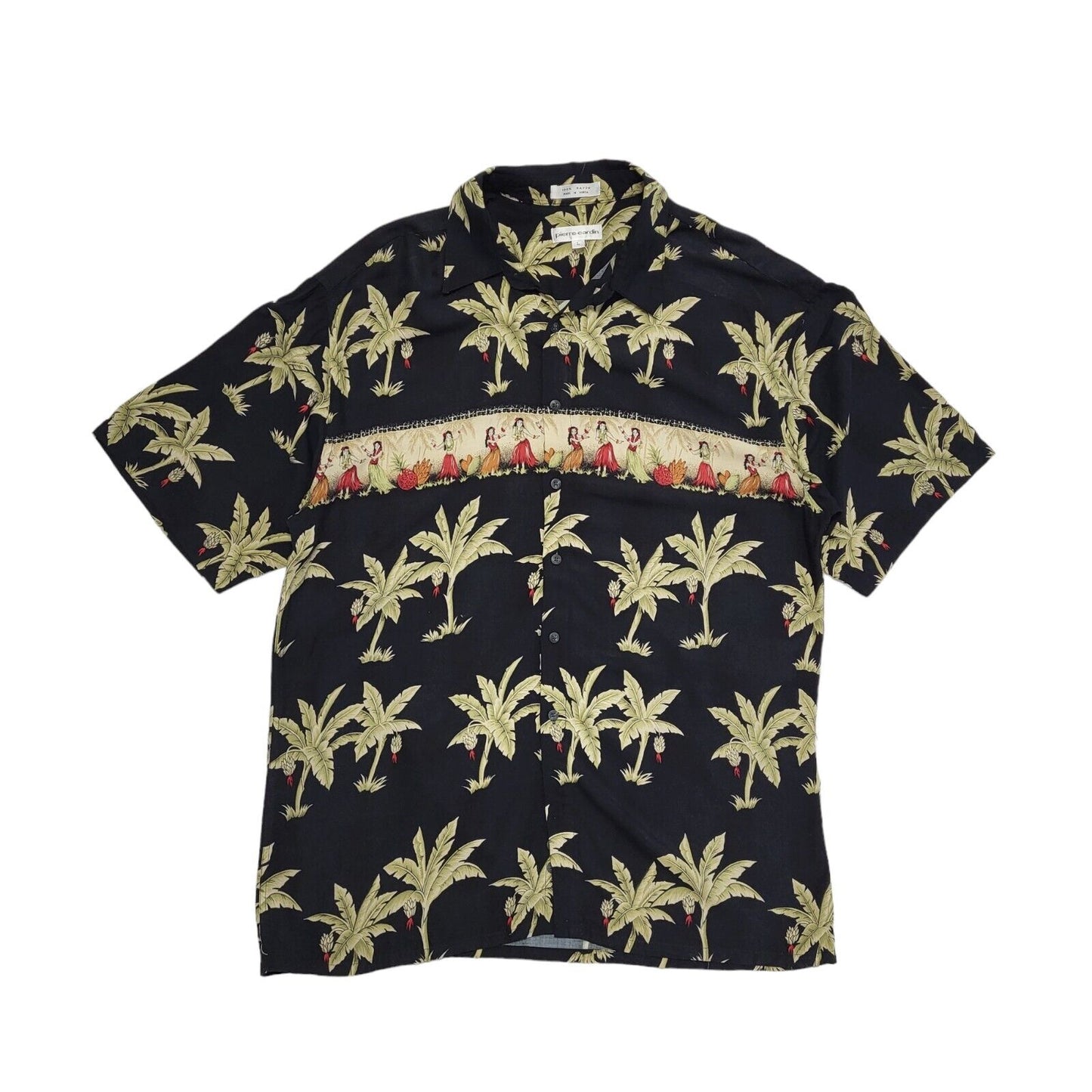 Pierre Cardin Vintage 90's Black Green Palm Trees Short Sleeve Shirt Men's UK L