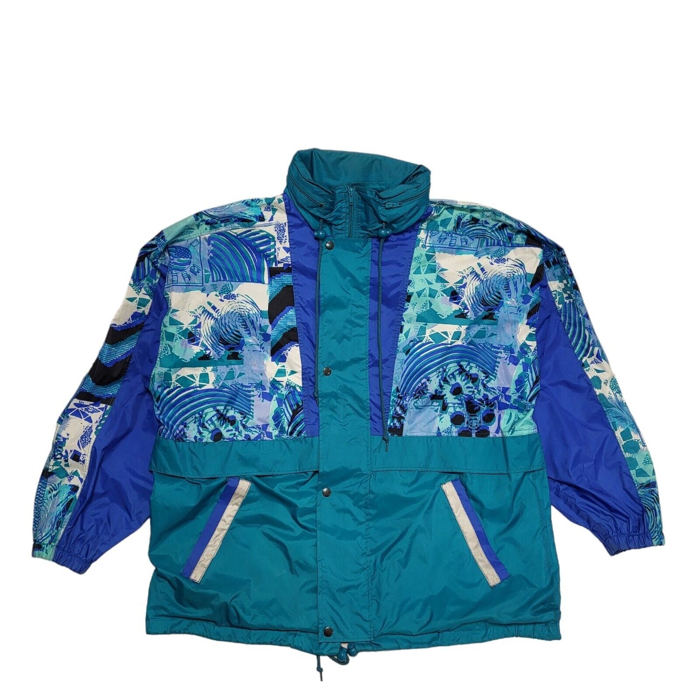 90s Vintage Blue White Abstract Retro Jacket Uk Men's Size XLarge
