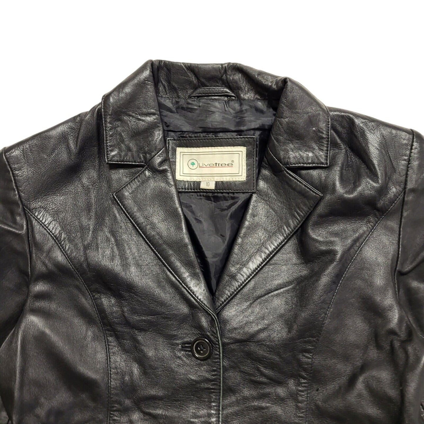 Live Tree Black Vintage 90s Leather Jacket Women's Size UK10