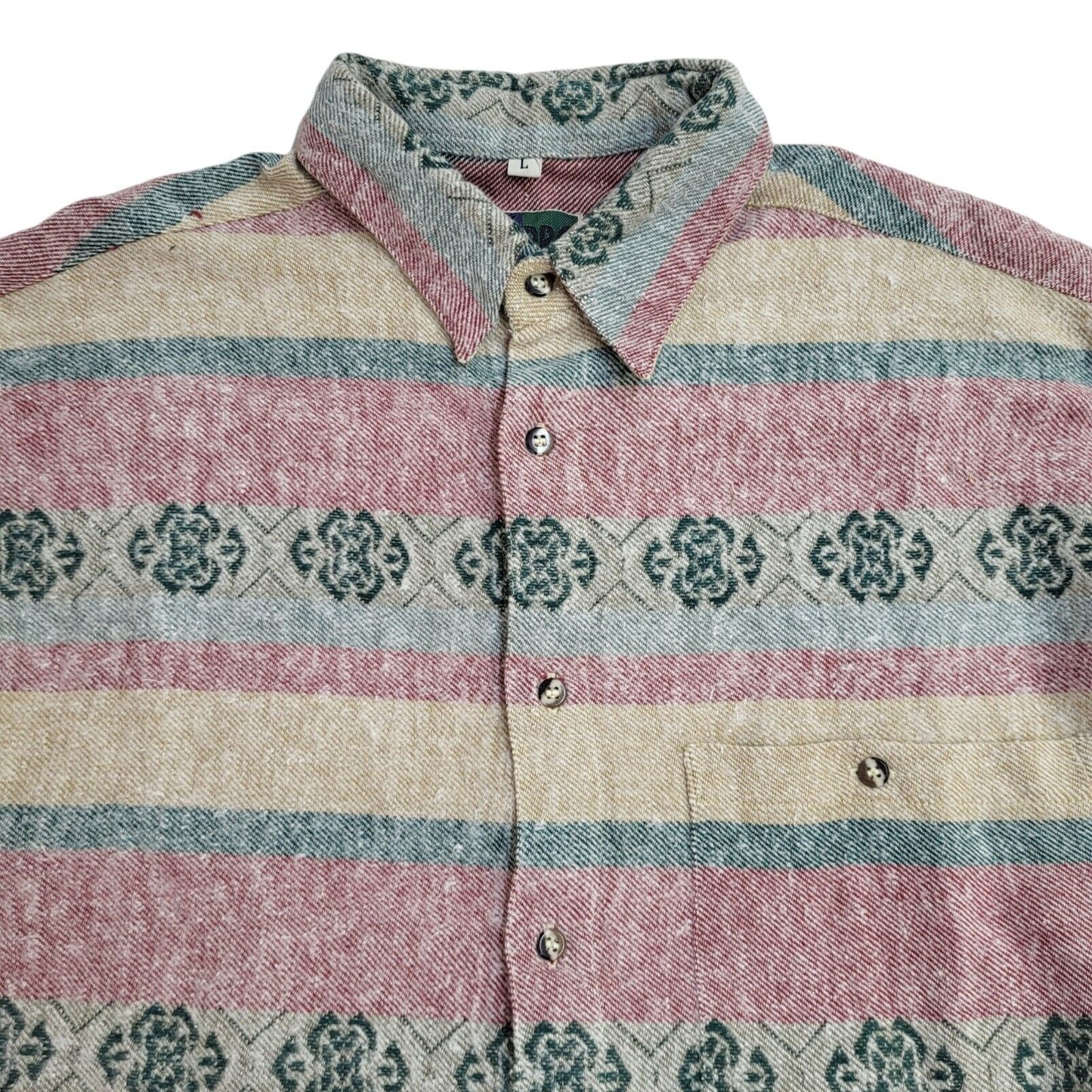 Turbo 90s Pink & Green Geometric Long Sleeve Flannel Shirt Uk Men's Size Large