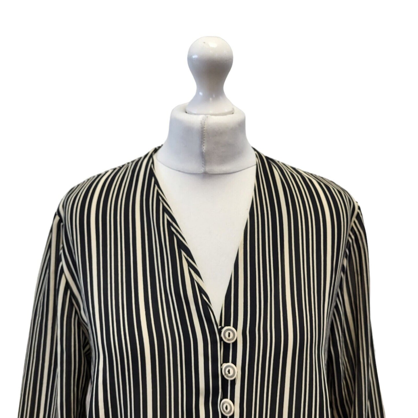 Essence 90s Vintage Black White Striped Shirt Dress Women's Size 12 EU 40