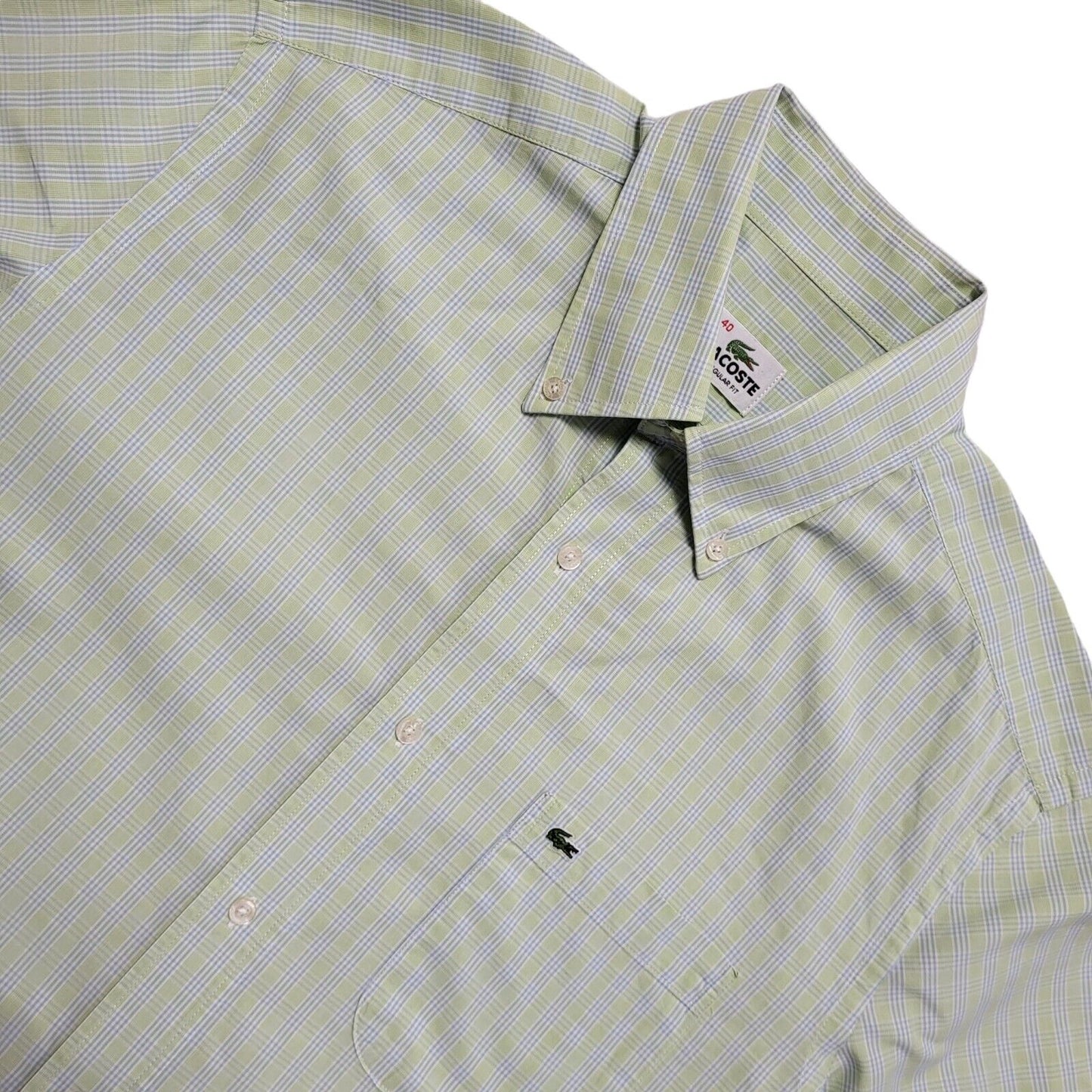 Lacoste Vintage 90's Green Blue Check Short Sleeve Shirt Men's UK L