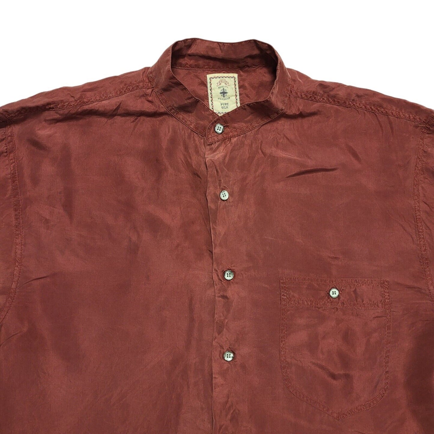 Pure Silk Vintage 80's Red Solid Long Sleeve Shirt Men's UK Size M