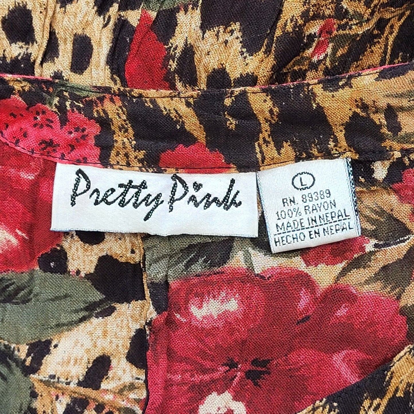 80s Vintage Pretty Pink Brown Leopard Print Fit & Flare Daywear Dress Women's L