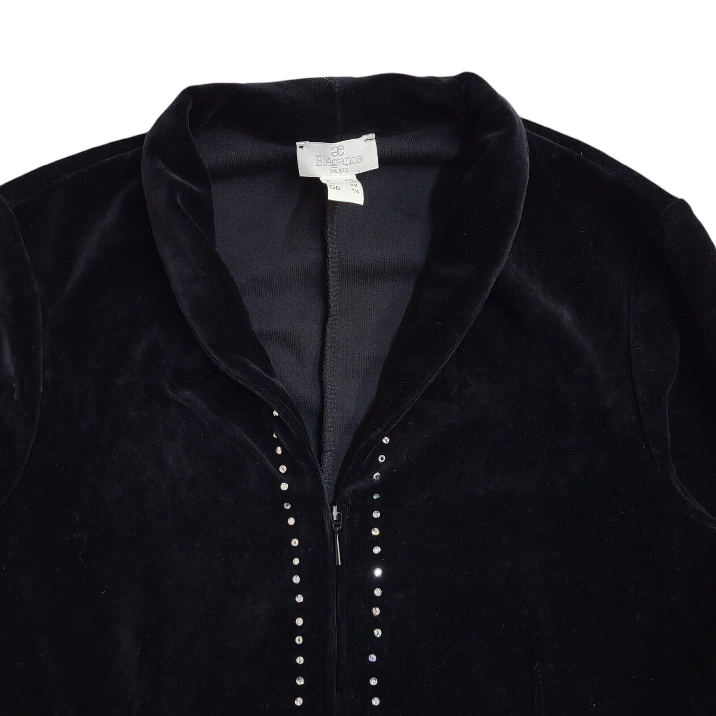 Elegance 90s Vintage Black Velvet Diamante Jacket UK Women's Size 14