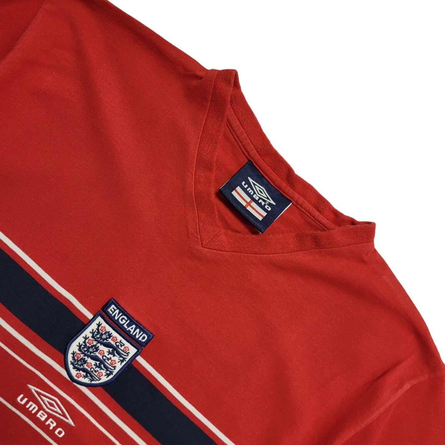 Umbro 90's Red England V-Neck Short Sleeve T-Shirt Mens UK Size M