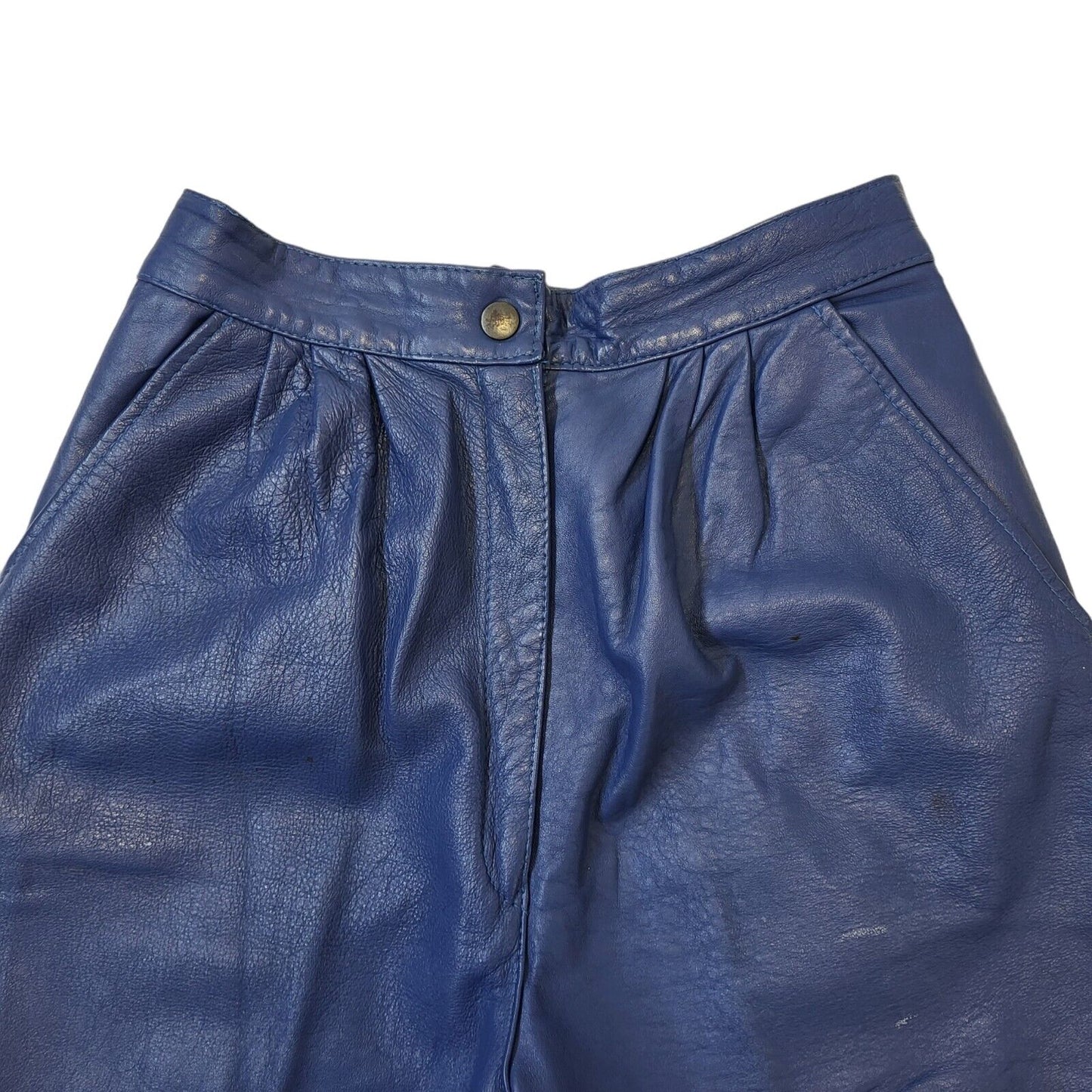 80s Vintage Blue Tapered Leather Trousers Women's Size 8 W26 L31