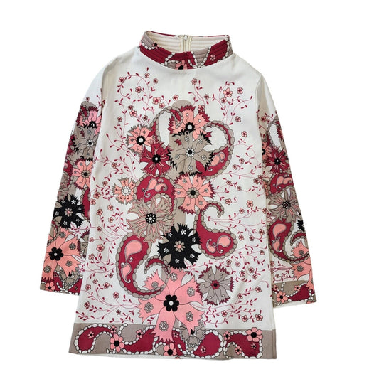 Slic-Wear Vintage 60's Pink & White Floral Mini Dress Womens UK 8 EU 36