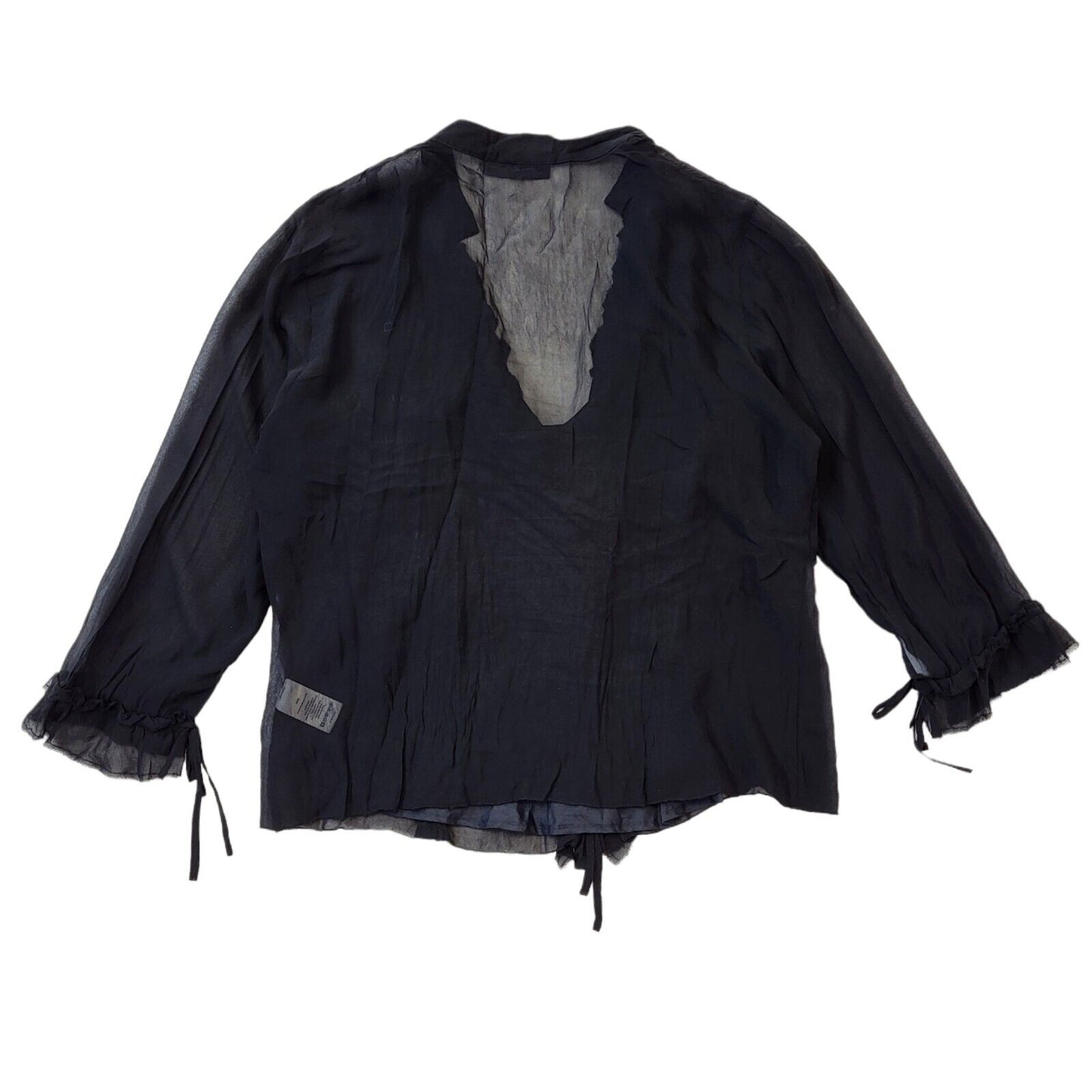 Principles Y2K Black Sheer Tie Front  Ruffle Blouse Women's 14