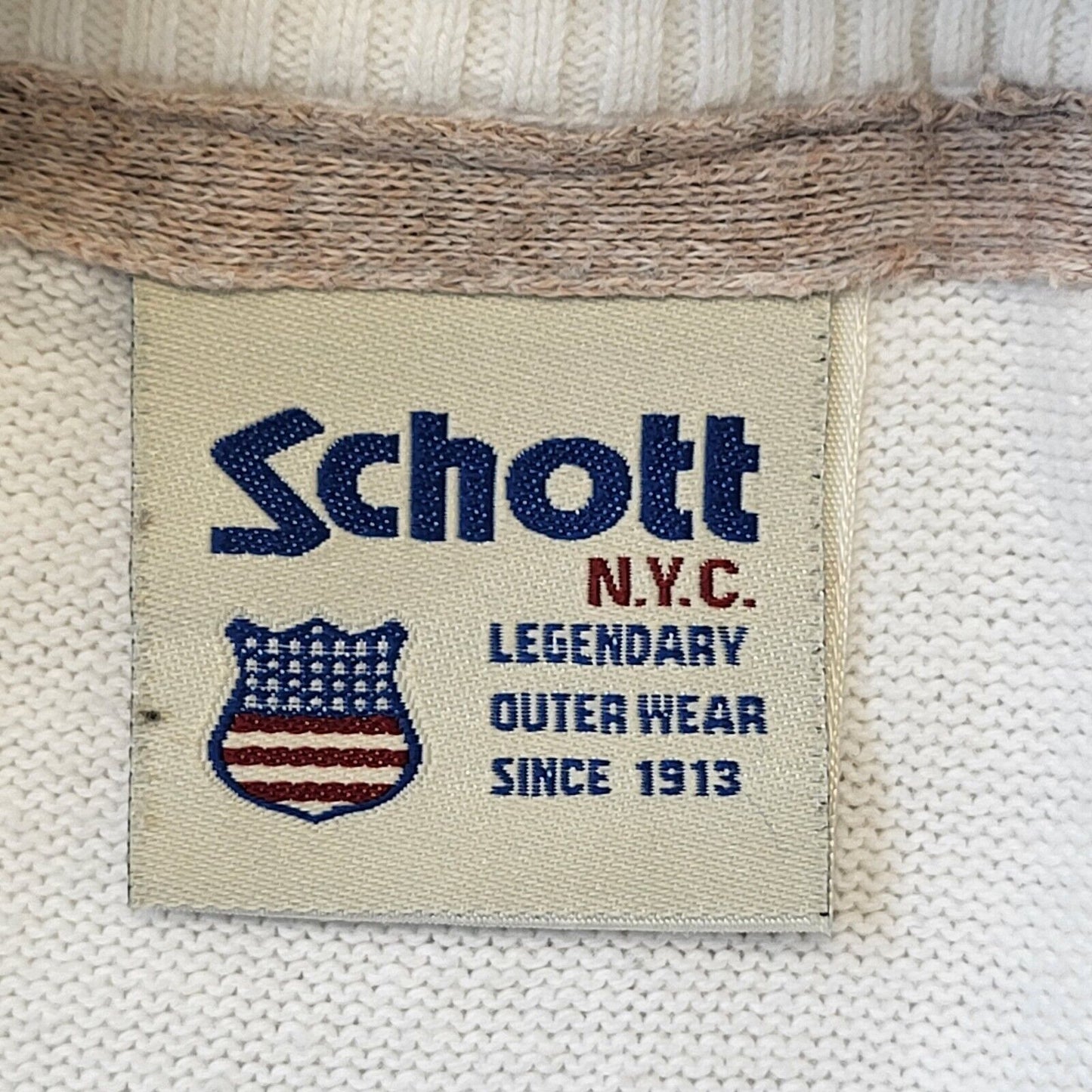 Schott Y2K Vintage White Zipped Cotton Cardigan Men's Size Small