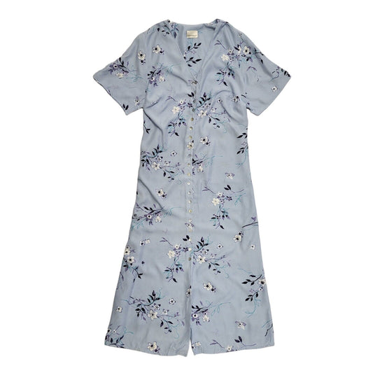 Essence 70s Vintage Blue & Purple Floral Dress Uk Women's Size 18
