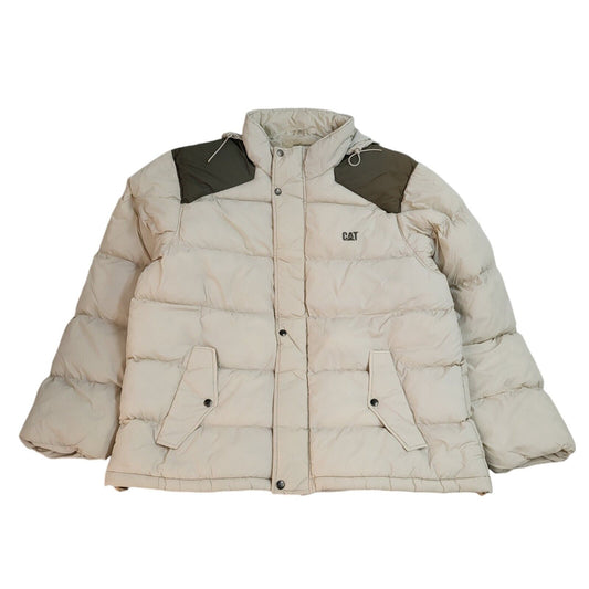 CAT 90s Vintage Cream Zip & Snap Quilted Jacket Uk Men's Size XXL