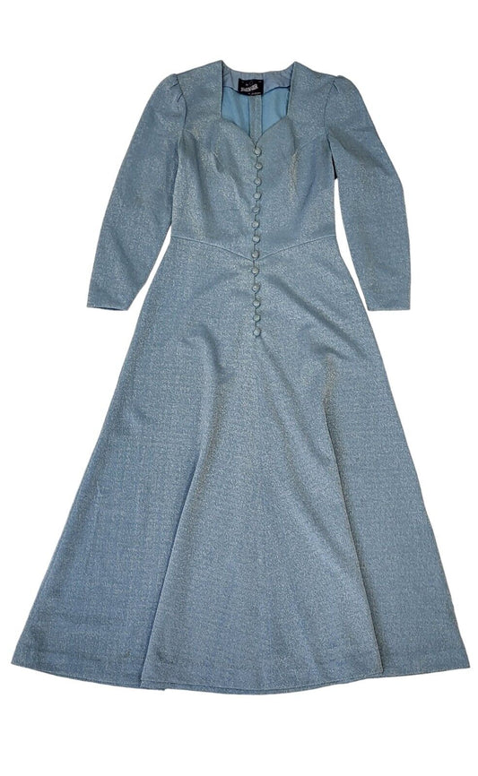 Lavender Of Melbourne 70s Blue Glitter Maxi Dress Women's Size 12 (AU 14)