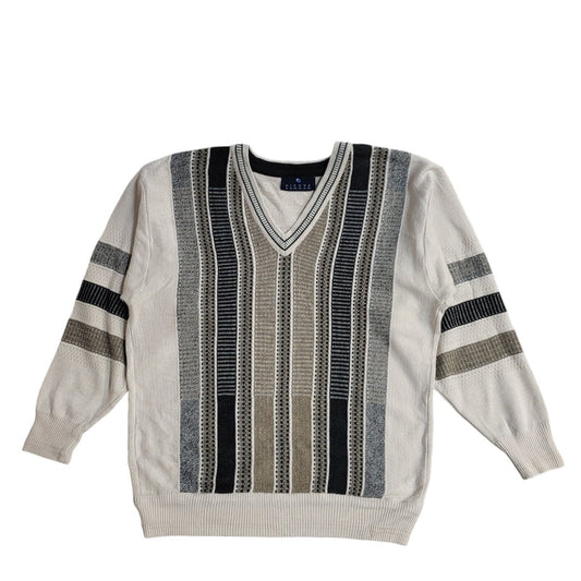 Pierre Sangan Vintage 90's Beige Black Jumper UK Men's Size M