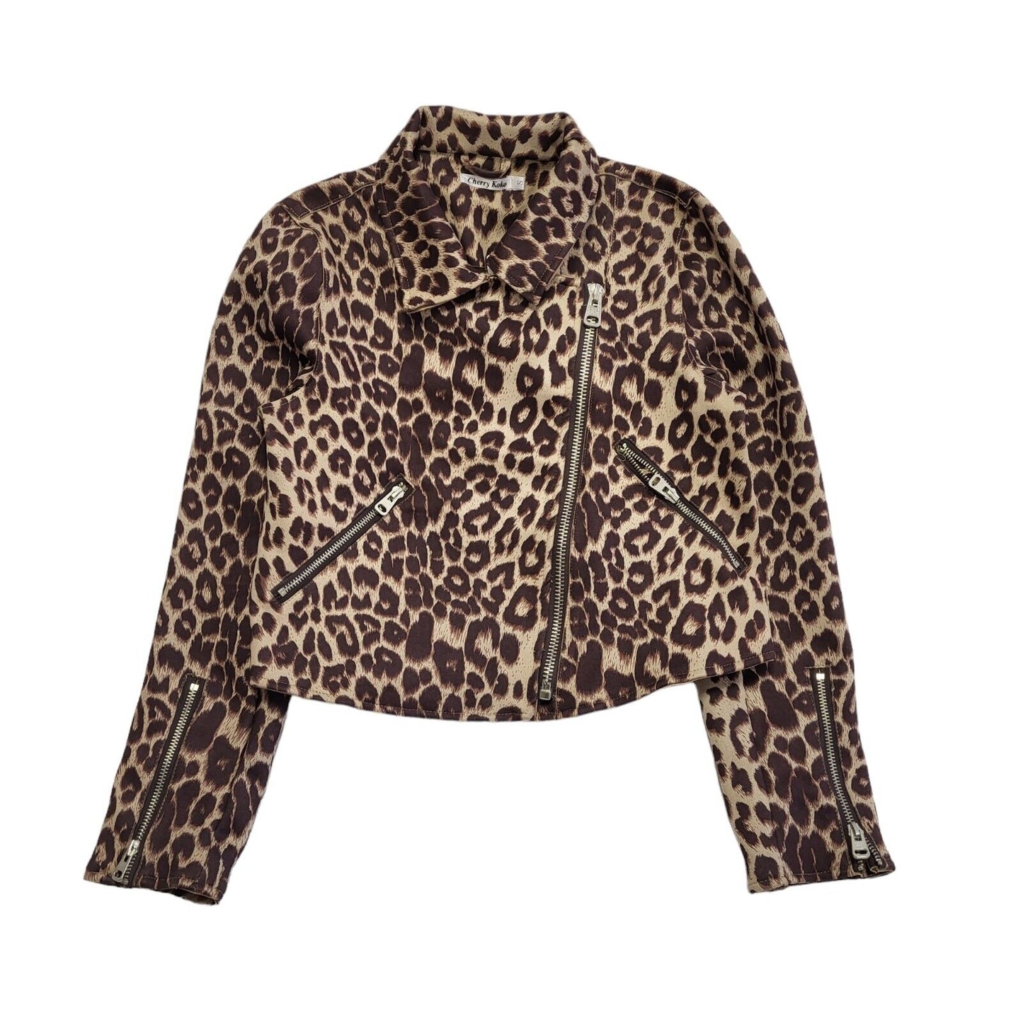 Cherry Koko Brown 90s Vintage Zipped Animal Print Jacket Uk Women's Size S Bnwt