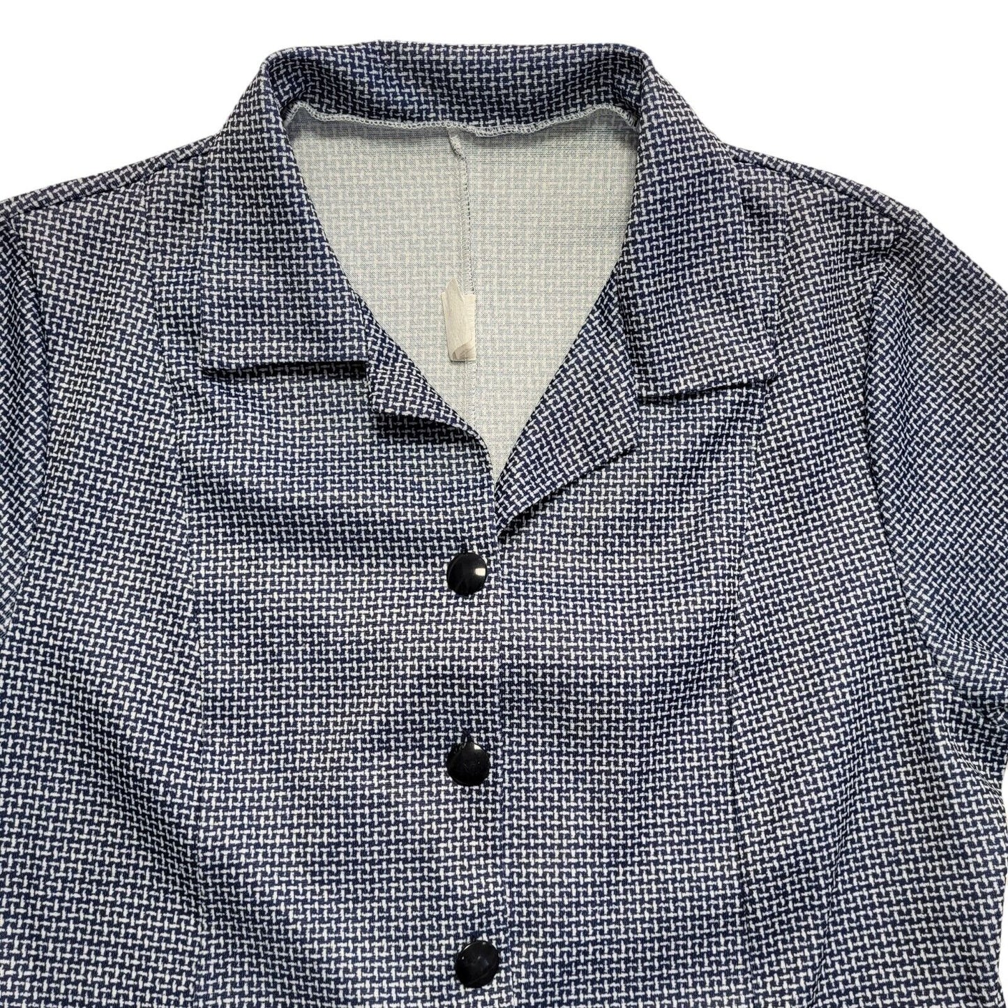 70s Vintage Blue & White Weave Pattern Shift Dress Women's 14