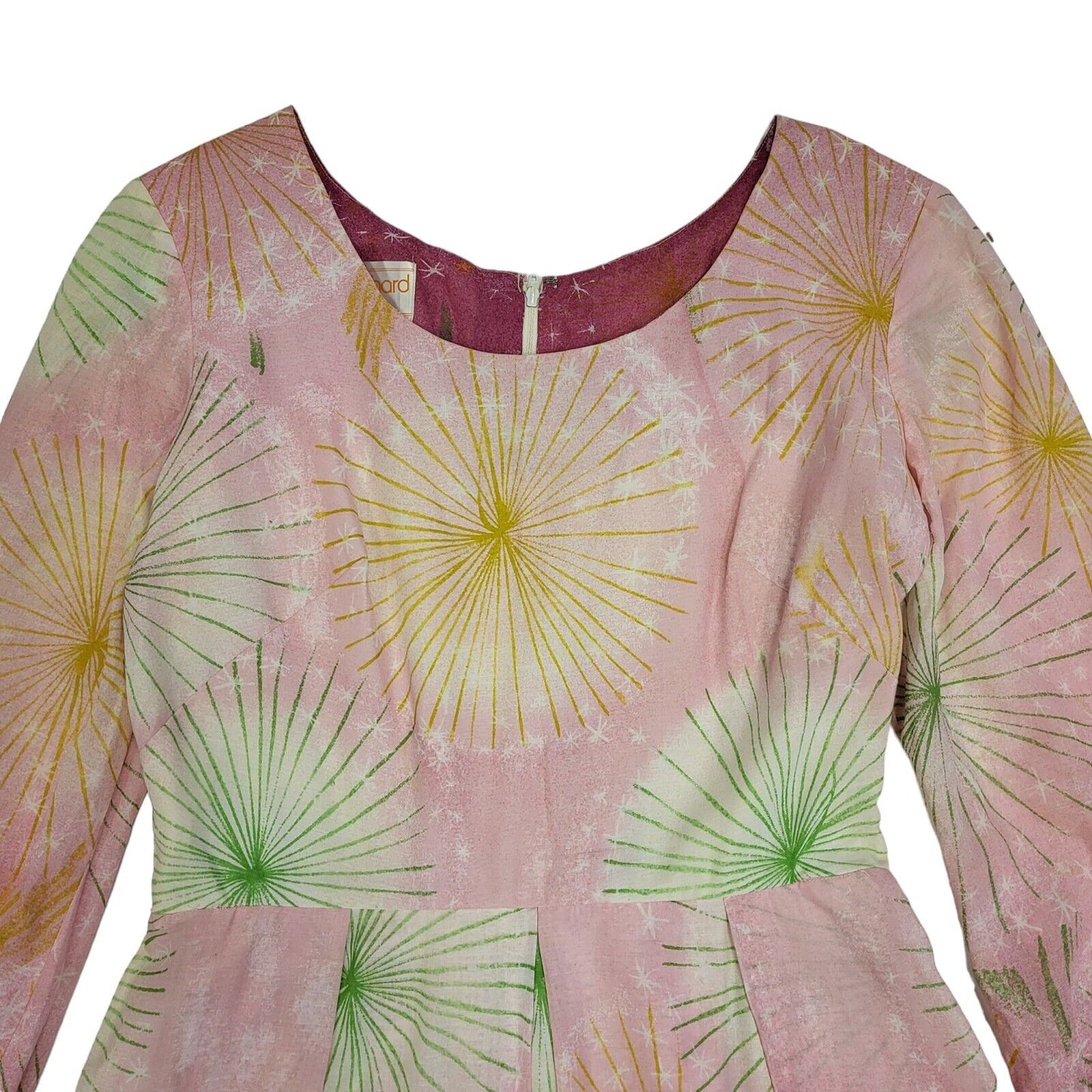 70s Vintage Pink Geometric Long Sleeve Maxi Dress Women's 10