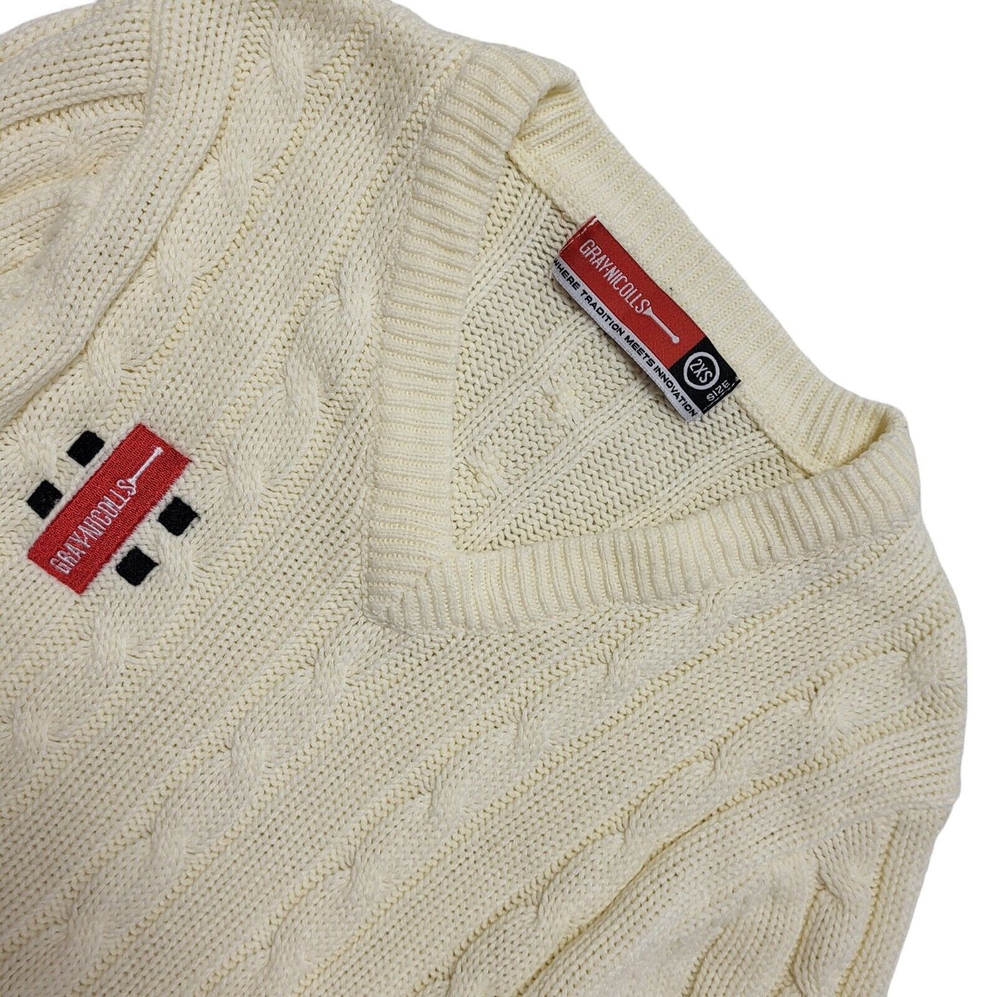 Grey Nicolls Vintage 80's Cricket Cream V-Neck Knitted Jumper Mens UK Size XS