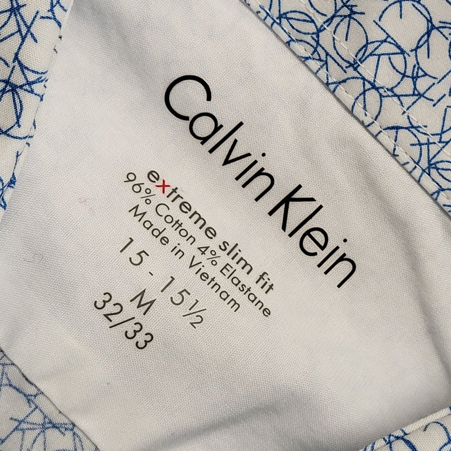 Calvin Klein 90's Vintage White & Blue Long Sleeve Shirt Mens UK Size M