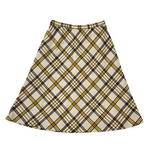 Gorray Vintage 70s Cream & Yellow Check Skirt Women's Size 12 W30