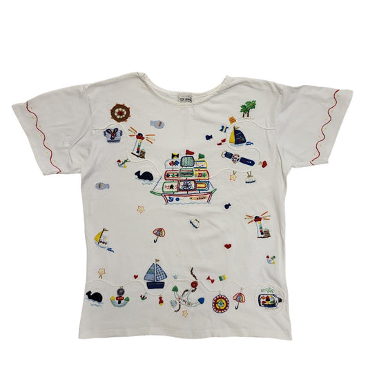 Cuse Berry Sailing Theme Vintage White T-Shirt Womens UK M