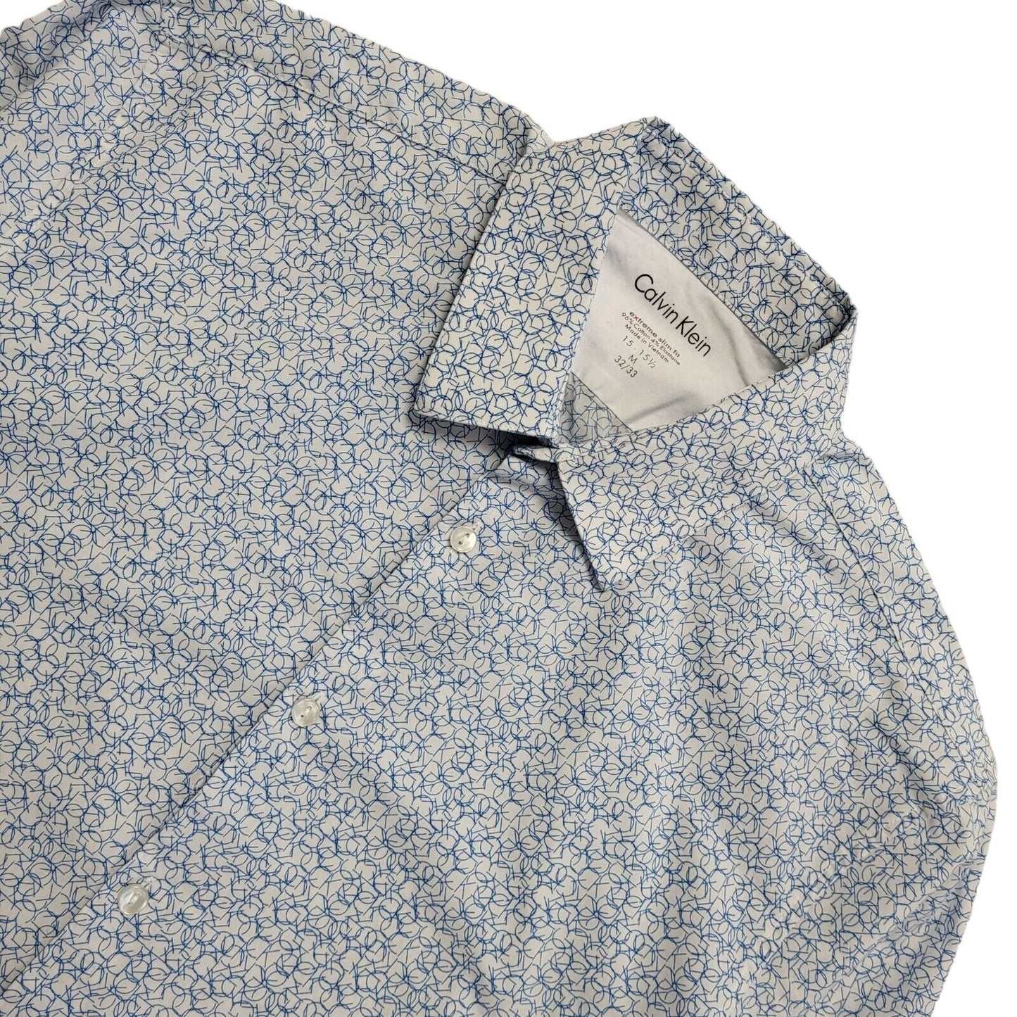Calvin Klein 90's Vintage White & Blue Long Sleeve Shirt Mens UK Size M