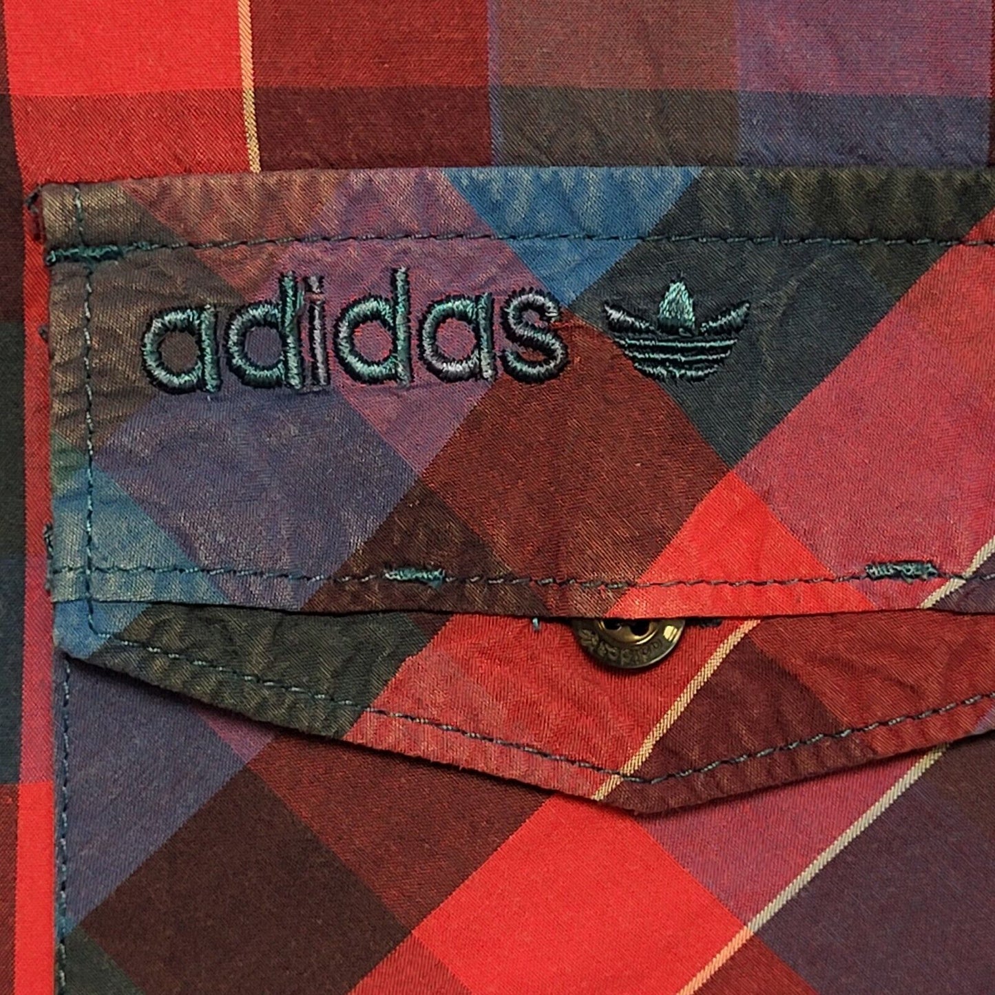 Adidas Vintage 80's Blue & Pink Checked Long Sleeve Shirt Men's UK Size M