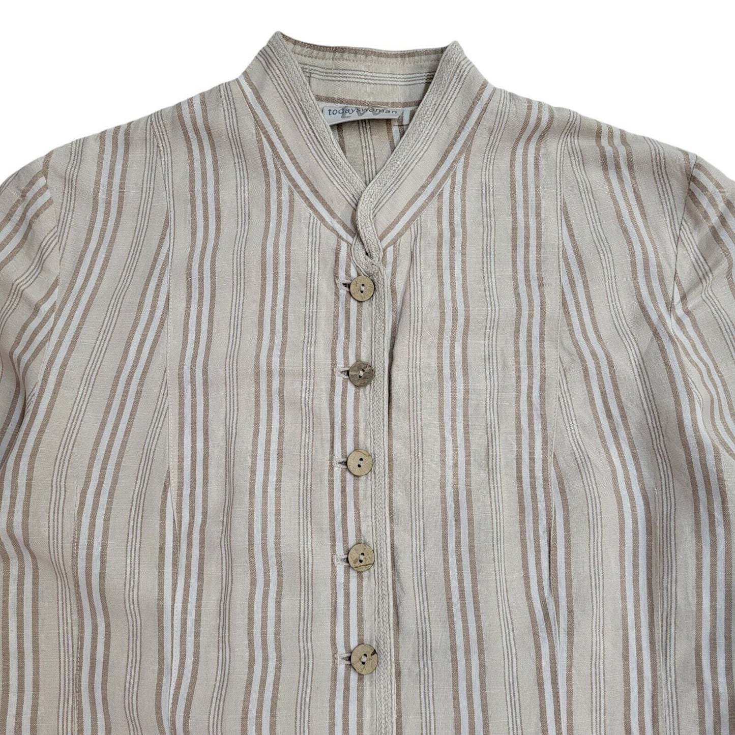 Today Woman 90s Beige Striped Long Sleeve Shirt Uk Women's Size 12