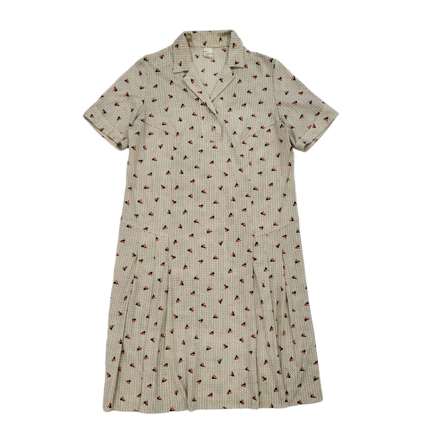 70s Vintage Collared Shift Daywear Dress Women's 16