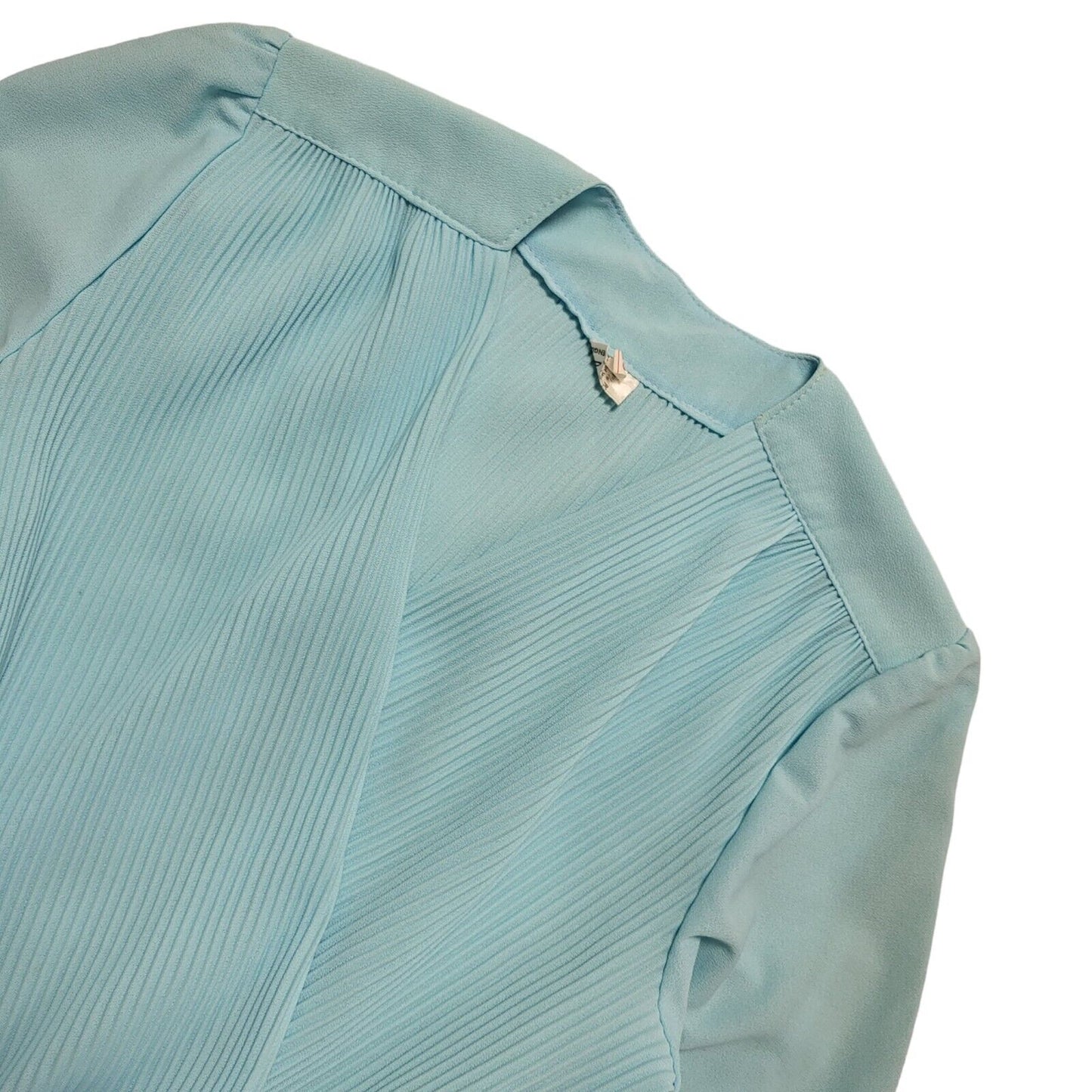 70s Vintage Turquoise Wrap Belted Long Sleeve A-Line Daywear Dress Women's 8