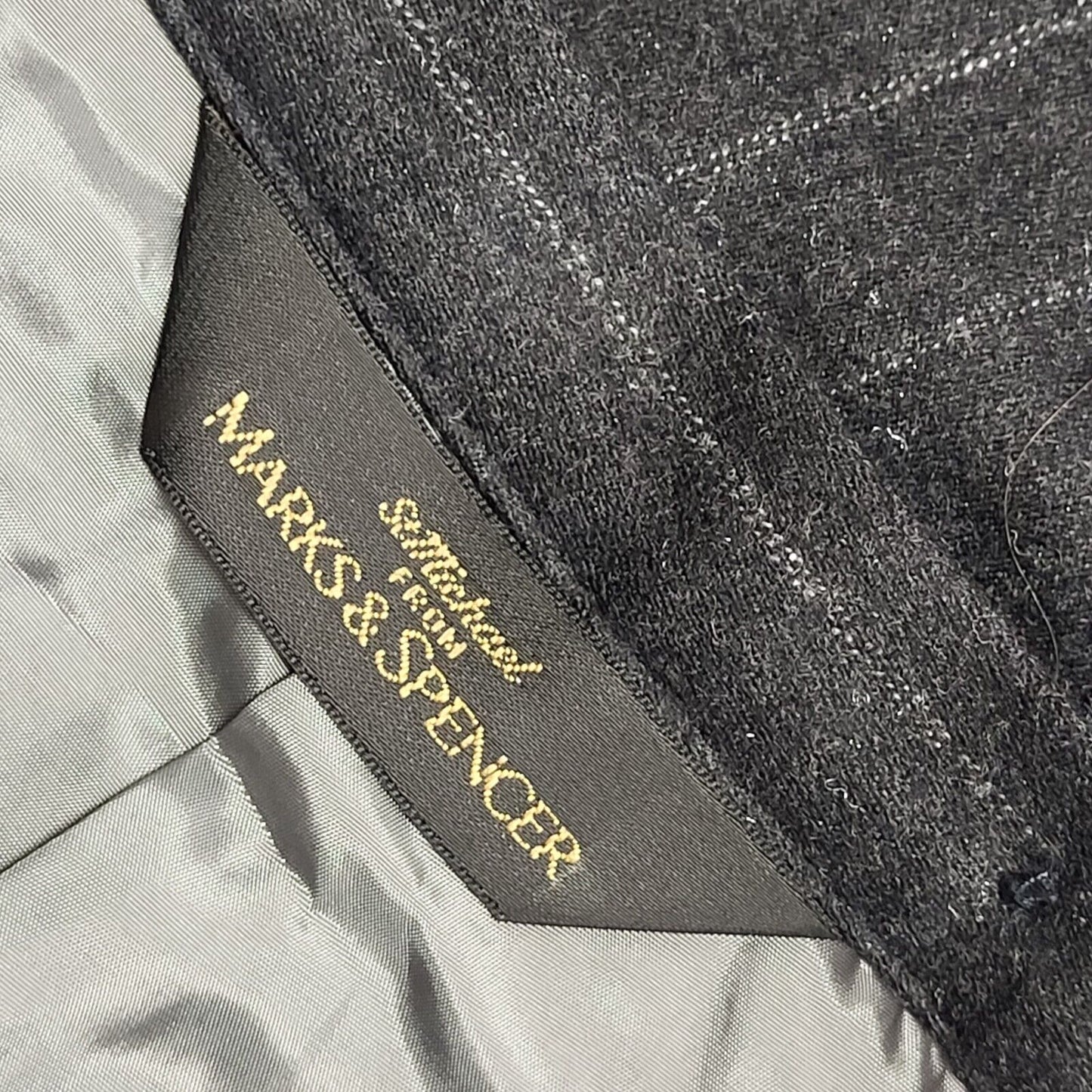 M&S Vintage 90's Grey Striped Pencil Wool Skirt Uk Women's Size 12 W30