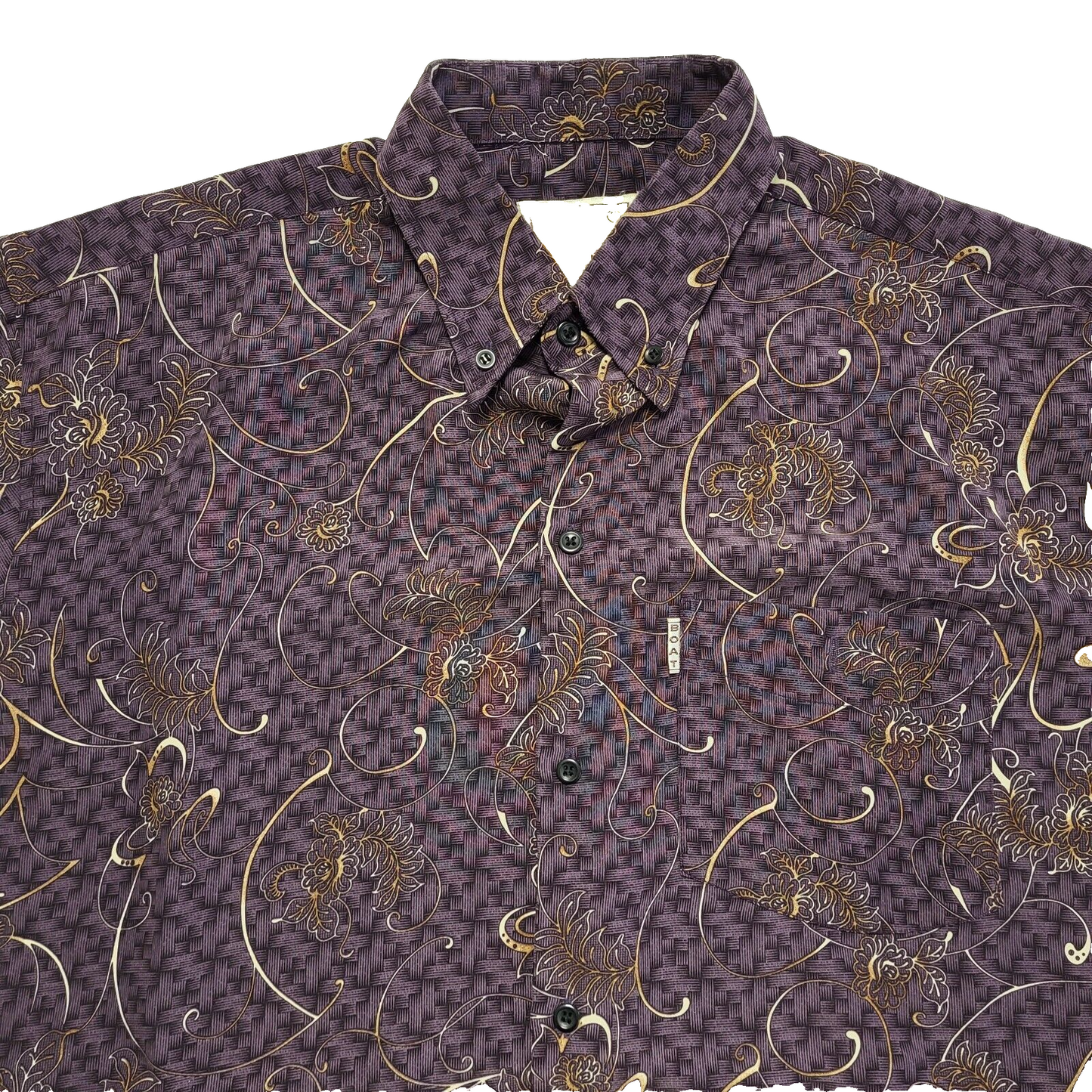 Boat Vintage 90's Purple Abstract Short Sleeve Shirt Men's UK XL