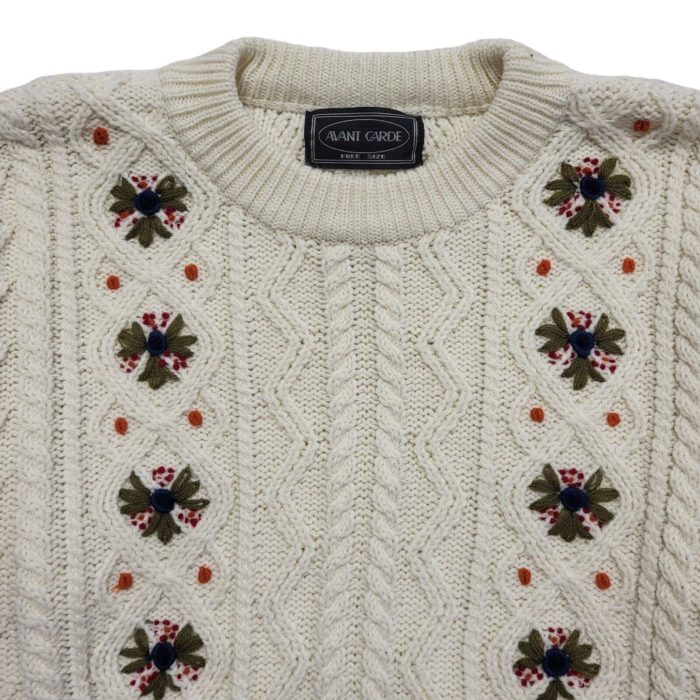 Avant Garde Vintage 90's Cream Green Floral Knitted Jumper Uk Women's UK 14-16