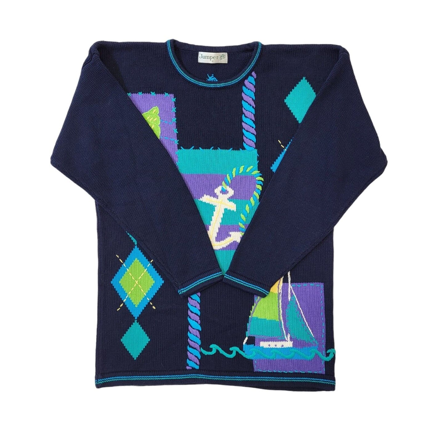 90s Vintage Nautical Jumper Women's Size S Eu 36