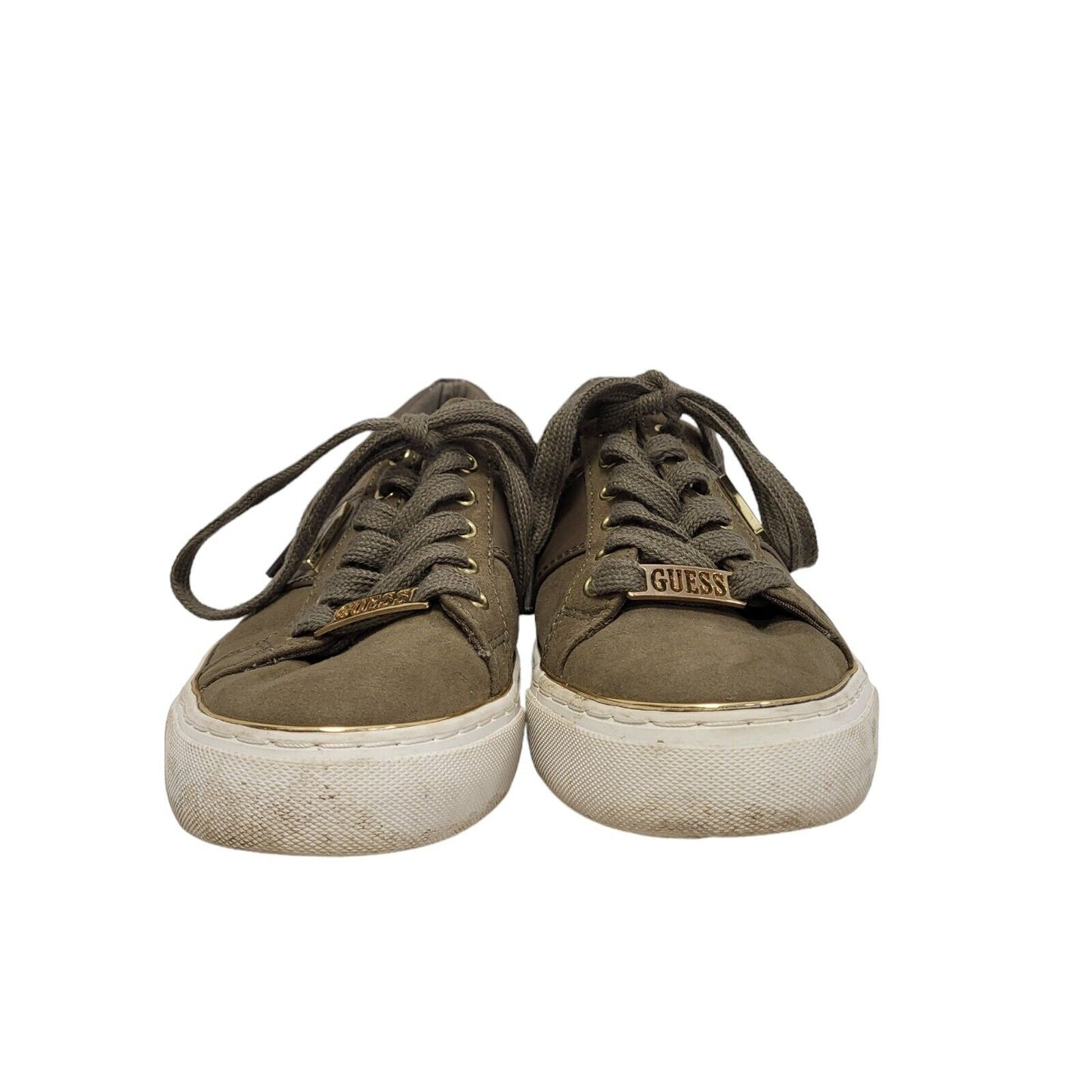 Guess Khaki Suede Leather Lace-up Low Top Flat Trainers Women's Uk 4