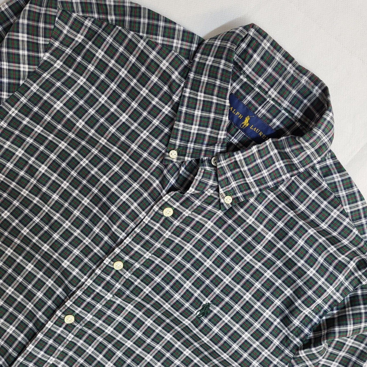 Ralph Lauren Green Checked Vintage 90's Long Sleeve Shirt UK Men's Size M