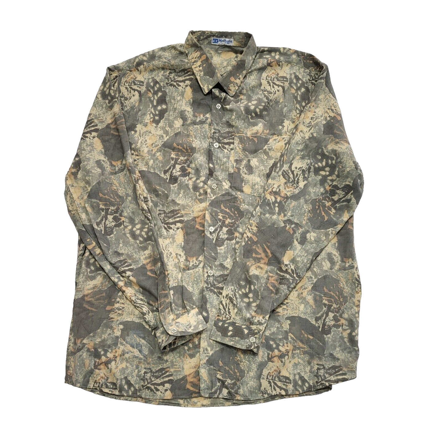 Hathalia 90's Grey & beige Abstract Long Sleeve Shirt Uk Men's UK XL
