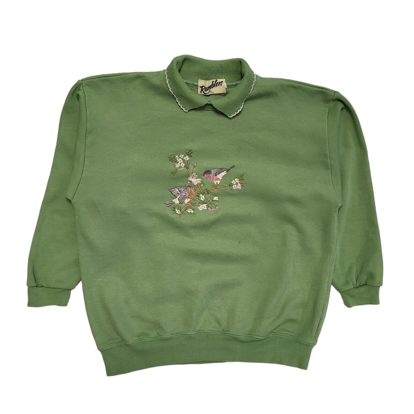 Rumblers Vintage 80s Green Bird Collared Sweatshirt Womens UK Size L