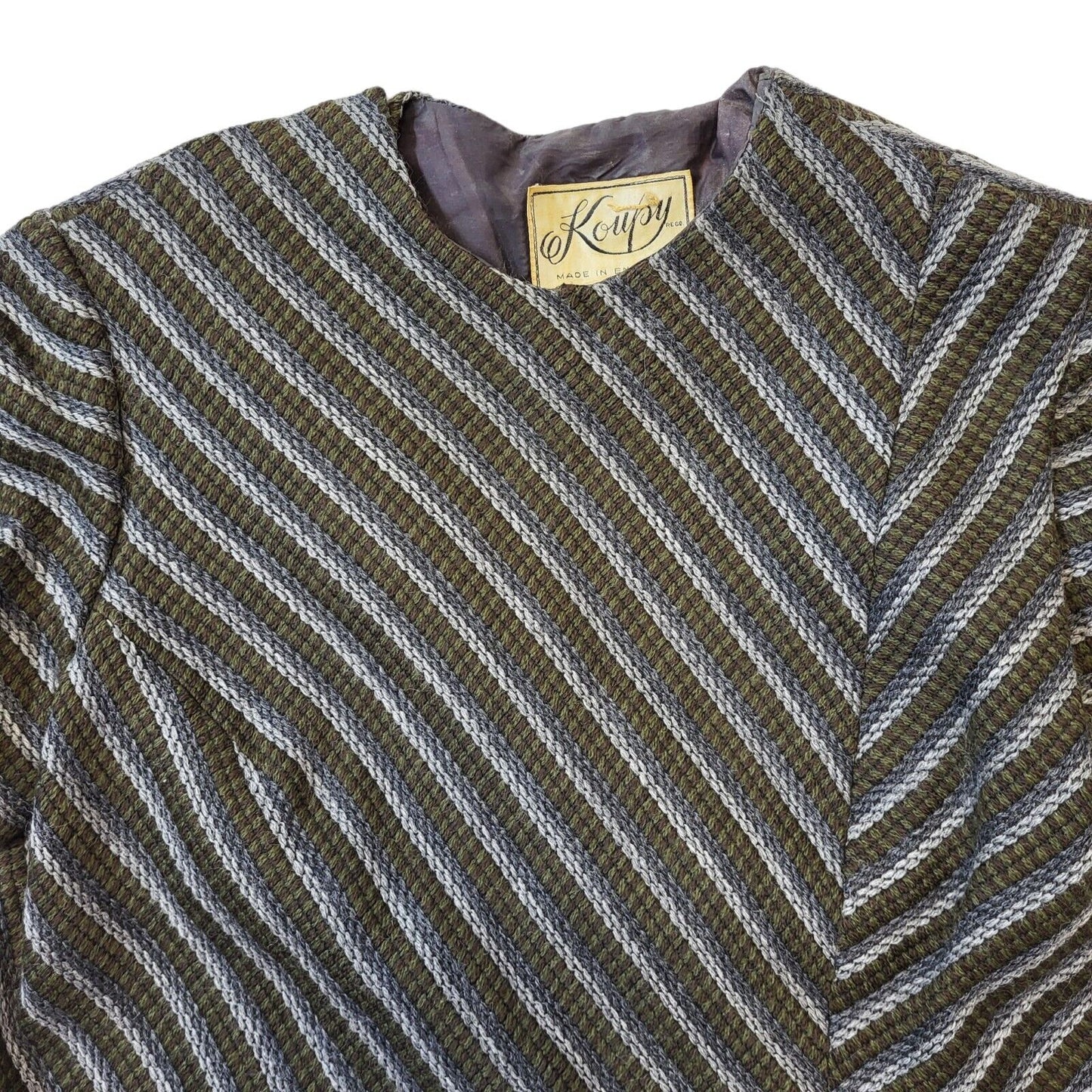 70s Vintage Koupy Grey & Brown Striped Jacket & Dress Women's Size 14 Eu 42