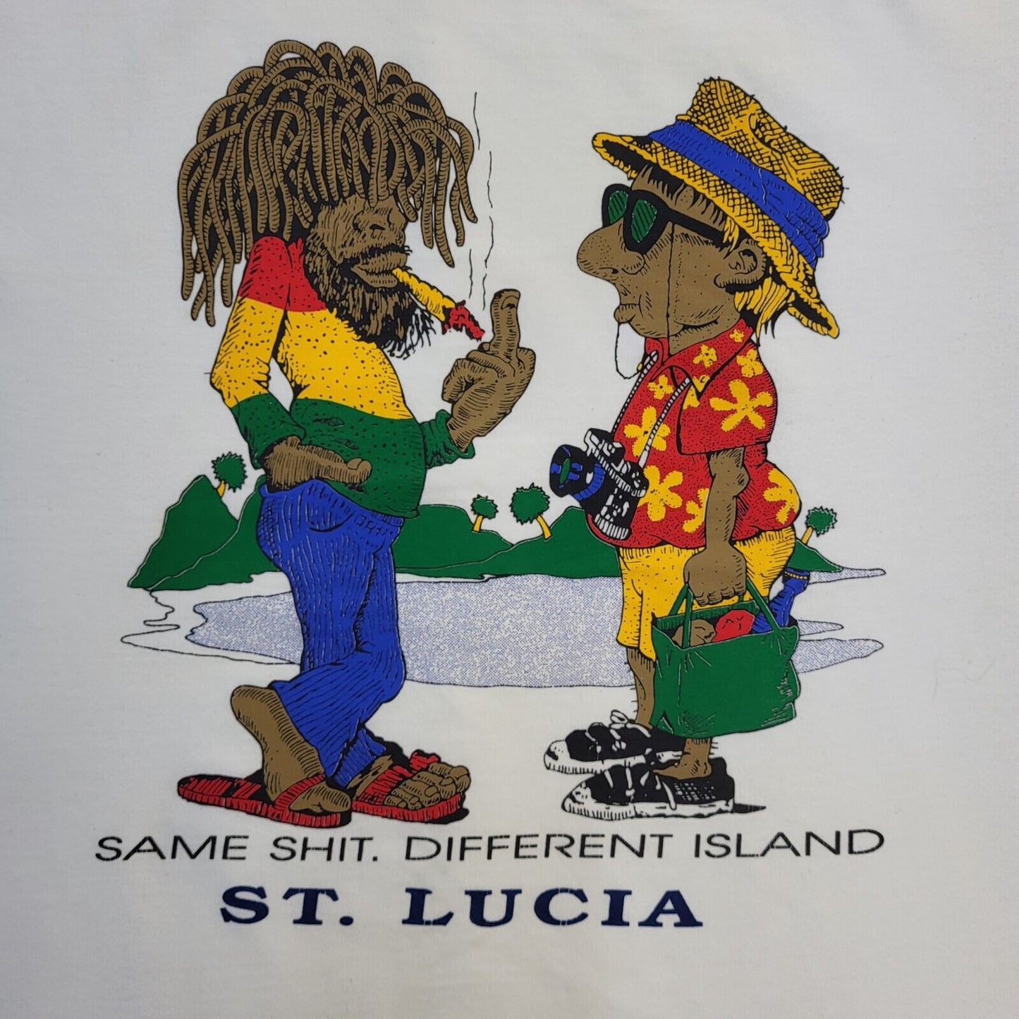 Suki Garments 90s Vintage White St Lucia Crew Neck T-Shirt Men's Size M