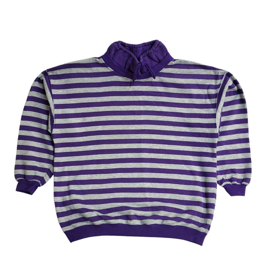Rodeo Vintage 90's Purple & White Round Neck Striped Jumper UK Women's Size 14
