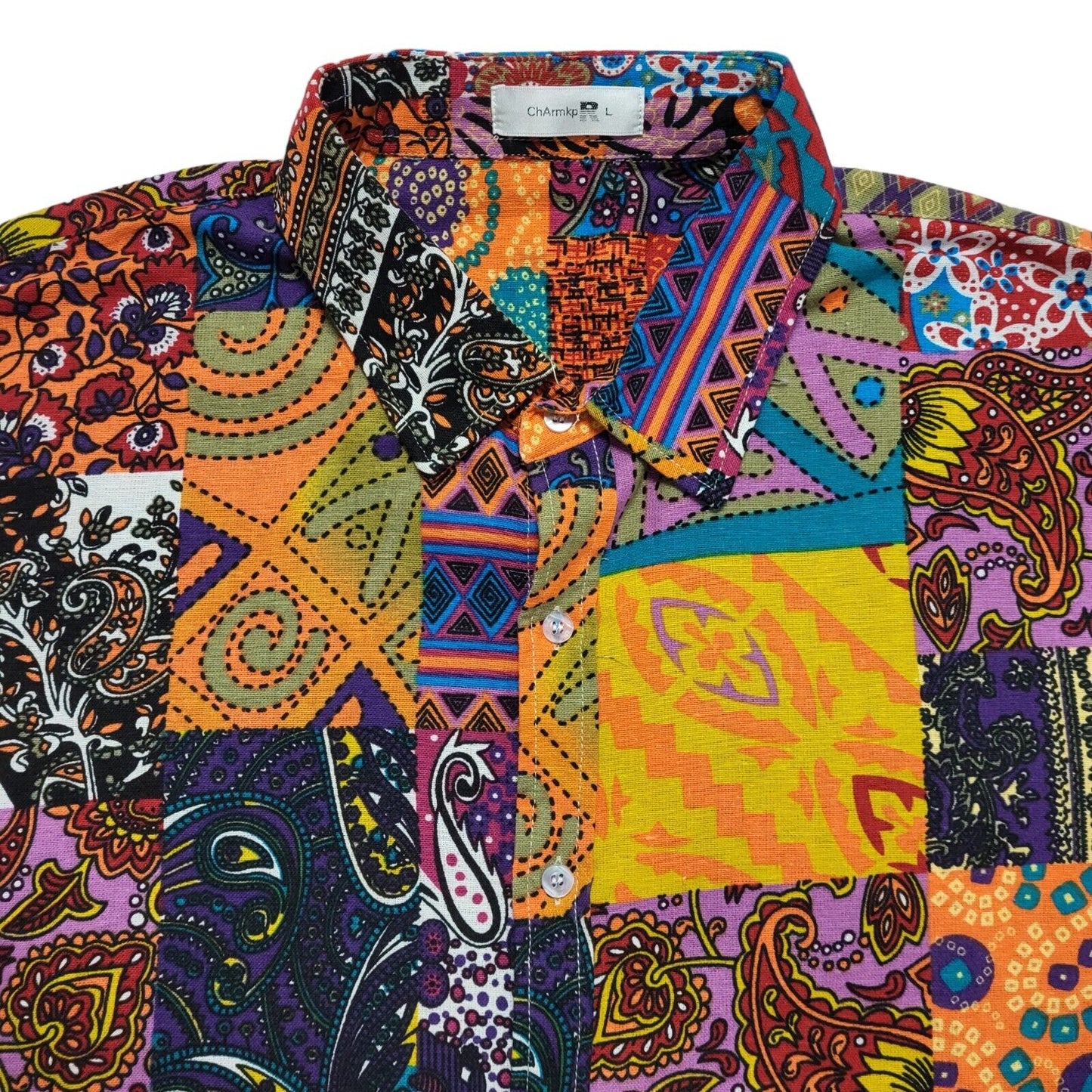 Charmkprl Vintage 90's Multicoloured Floral Short Sleeve Shirt Mens UK M