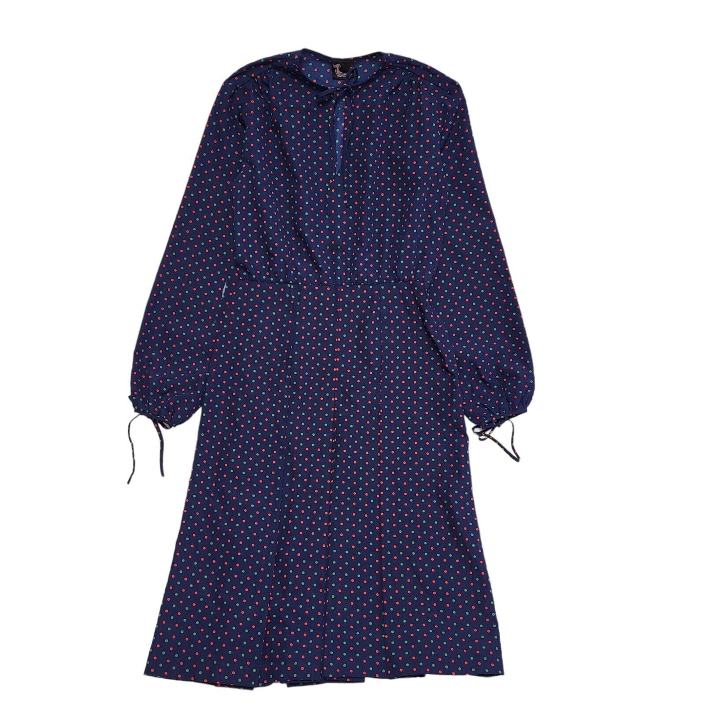 70s Vintage Vanidas Navy Polka Dot Daywear Dress Women's 10