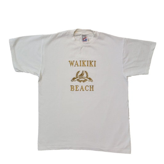 Jerzees 90s Vintage Waikiki Beach White Crew Neck T-Shirt Men's Size M