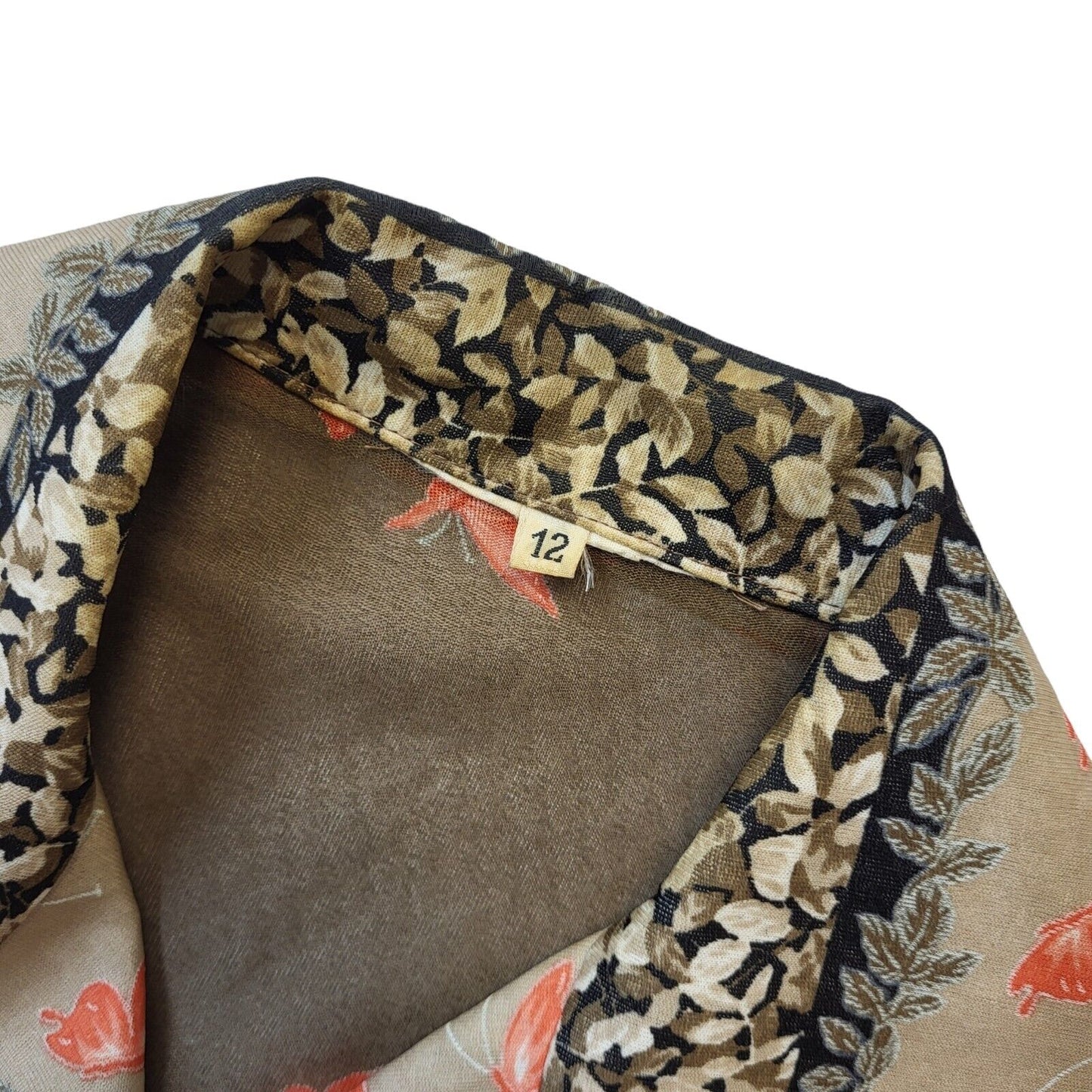 70s Vintage Brown & Tan Butterfly Blouse Women's Size 12