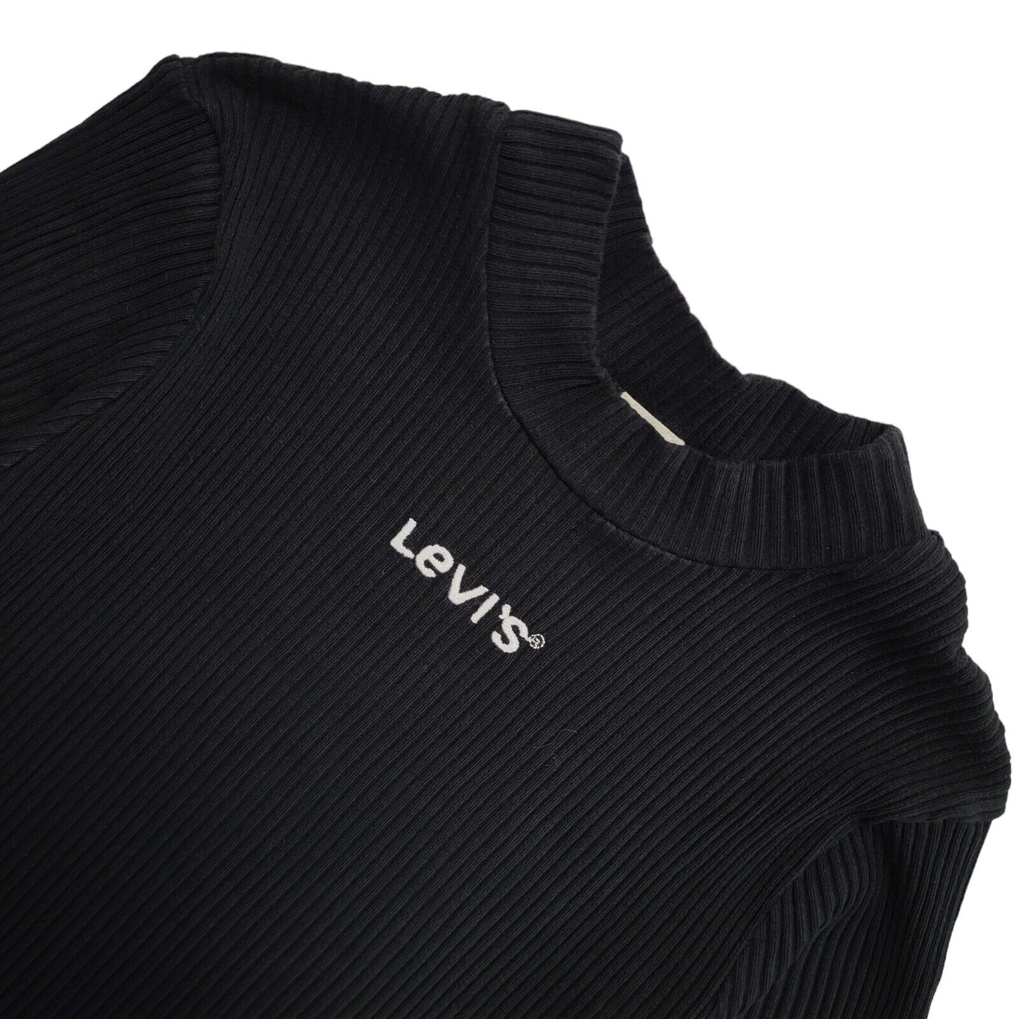 Levi's Y2K Black Round Neck Ribbed Short Sleeve Top Womens UK Size XS